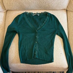 Abercrombie & Fitch Teal Ribbed Lace-Trim Tank